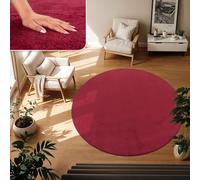TT Home Tapis Poil Ras Tapis De Salon Monochrome Design Moderne Lavable, Couleur: Rouge, Dimension:200 cm Rond