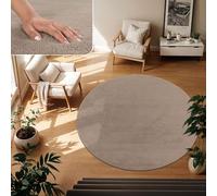 TT Home Tapis Poil Ras Tapis De Salon Monochrome Design Moderne Lavable, Couleur:Taupe, Dimension:80 cm Rond