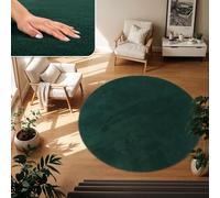 TT Home Tapis Poil Ras Tapis De Salon Monochrome Design Moderne Lavable, Couleur: Vert Foncé Pétrole, Dimension:200 cm Rond