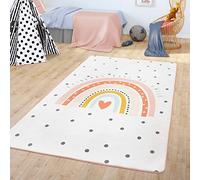 TT Home Tapis pour chambre d'enfant - Motif arc-en-ciel - Motif cœur - Couleur : crème - Dimensions : 120 x 160 cm