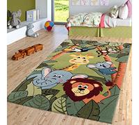 TT Home Tapis pour Enfant Chambre d'enfant Jungle Animaux Girafe Lion Singe Hippopotame Vert, Dimension:80x150 cm