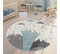 TT Home Tapis pour Enfant Garcon Fille Motif Montagneux Etoile Nuage 3D, Couleur:Gris Crème, Dimension:160 cm Rond