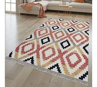 TT Home Tapis Salon Design Ethnique Tissé Main avec Laine Et Coton Multicolore, Dimension:140x200 cm