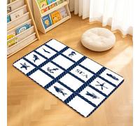 TTBAoDAoY Tapis de Porte Paillasson 40x60cm Interieur et Extérieur Antidérapant Absorbant, Motif sans Couture en Grille de Corde Marine, Ancre, étoile de mer, Dauphin et icônes Marines sur Fond Blanc