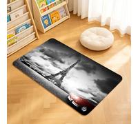 TTBAoDAoY Tapis de Porte Paillasson 40x60cm Interieur et Extérieur Antidérapant Absorbant, Tour Eiffel à Paris avec Voiture Rouge Vintage, Fond imprimé par Sublimation en Noir et Blanc