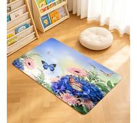 TTBAoDAoY Tapis de Porte Paillasson 50x80cm Interieur et Extérieur Antidérapant Absorbant, Bouquet d'hortensias Bleus et Papillon sur Fond de Fleurs