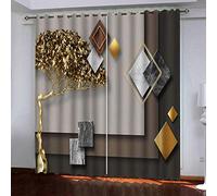 TTBBBB Rideau Occultant 3D Impression - Arbres dorés géométriques en trois dimensions - L 264 x H 242 cm douceur Isolant Thermique Et PhoniqueRideaux À Oeillets Décoration De Fenêtre pour Chambre Enfa