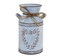 TTdayup Vase Rustique Shabby Chic pour Fleur - Pot à Lait Finition Galvanisée avec Poignée, Vase de Ferme pour Vintage Vase Métal Rustique avec Forme de Coeur et Corde Design - 7.7" (Gris Clair)
