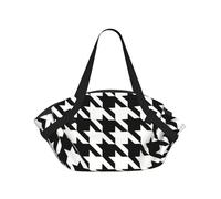 TTIGLHOH Couverture de plage ronde imprimée pied-de-poule noire - Se replie dans un sac fourre-tout - Résistant aux déchirures - 94 cm - Pour camping et festival