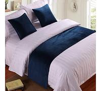TTiiLoe Chemins de Lit Simple Velours Doux Décoratif Housse de Literie Bleu Luxueux Couvre-lit Chemins de Lit pour Pied de Lit Écharpe de Lit Serviette de Bout de Lit pour Hôtel Chambre Mariage
