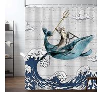 Ttincceer Cool Cat Rideau de Douche Rideau de Douche Rustique de Ferme en Bois décoratif de Salle de Bain pour Enfants avec Crochet imperméable 180x180cm