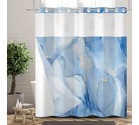 Ttincceer Rideau de Douche Bleu sans Crochets avec Doublure à Pression, Motif marbre Bleu Encre, Double Couche décorative pour Salle de Bain, Partie supérieure Transparente 183x198cm