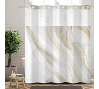 Ttincceer Rideau de Douche sans Crochets avec Doublure à Pression, Double Couche imperméable, Motif marbre Gris et Or, décoratif pour Salle de Bain, avec Partie supérieure Transparente, 183x183cm
