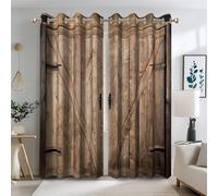 Ttincceer Rideaux de Porte de Grange en Bois Rustique Vintage Porte en Bois Impression Traitement de fenêtre de Ferme 2 Panneaux Rideaux de fenêtre occultants isolés thermiquement 117x229cm