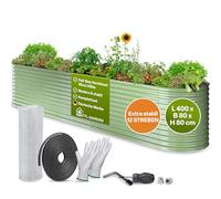 TTL GARDEN 400 x 80 x 80 cm Nature XXL Jardinière surélevée en métal vert sauge - Acier inoxydable galvanisé et laqué, tôle ondulée, ovale, 80 cm de haut, très stable, pour légumes, herbes, fleurs