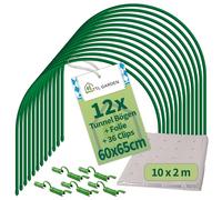TTL GARDEN Arcos Classic Lot de 12 arcs tunnel de 60 x 65 cm + film PE de 10 x 2 m + 36 clips - Lot de 12 arcs de tunnel en aluminium de 60 cm de large et 65 cm de large en acier revêtu d'arc rond