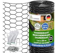 TTL GARDEN Grillage pour lapin 1 x 25 m - 25 x 45 mm - Maille noire avec revêtement en PVC - Inoxydable - 0,66 mm d'épaisseur - Grillage fin - Grillage pour lapin - 25 m x 1 m de large - Noir