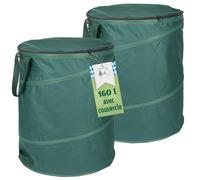 TTL Garden - Lot de 2 sacs de jardin pop-up de luxe de 160 l - Avec couvercle - 220 g/m² - Oxford 600D - 160 l - Pliable - Extra stable - Sac à feuilles et récipient pour déchets de jardin verts
