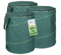 TTL GARDEN Lot de 3 sacs de jardin pop-up Deluxe 160 l avec couvercle - 220 g/m² 600D Oxford