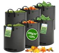 TTL GARDEN Lot de 6 sacs de jardin super solides - 272 l - Gris - Double fond - 2 x 200 g/m² - Extra stables et indéchirables - 4 grandes poignées - Robustes - Pour herbe, feuilles, haie, déchets de