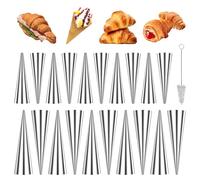 TTQiAnJ 20 Pièces Moules Crème Pâtissière en Acier Inoxydable,Antiadhésifs en Cannoli Moule,Croissant Moule pour la Cuisine,la Pâtisserie Danoise - Avec Brosse de Nettoyage