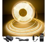 TTWAY Ruban LED COB 2700K, 10M DC24V Bande LED avec Alimentation et Télécommande, 384LEDs/M, CRI 93+, 8mm de Largeur, LED Ruban Blanc Chaud pour Décoration de Chambre