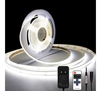 TTWAY Ruban LED COB 6000K, 5M DC24V Bande LED Blanc Froid avec Alimentation et télécommande, 480LEDs/M, CRI 93+, Largeur 8mm, Bandeau Lumineux pour la Décoration de la Chambre
