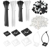 TTYSHIP® 200 Pcs Serre Cable Plastique + 200 Pcs Embase Adhesive, Serre Câbles Auto Adhésif pour Fixation Cable Electrique (Noir/Blanc)
