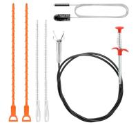 TTYSHIP® 6 Pièces Outil de Débouchage Canalisation pour Tuyauterie Égouts | Pince à Griffe Flexible, Double Tête Brosse Nettoyage Canalisation, Bâtonnets de Déboucheur, Brosse Tube Blanche