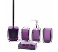 TUANYO Ensemble complet d'accessoires de salle de bain 5 pièces en résine/acrylique, distributeur de lotion/savon, porte-savon, porte-brosse à dents, gobelet, brosse WC et support, décoration de salle