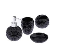 Tubayia Lot de 4 accessoires de salle de bain en céramique, distributeur de savon, porte-brosse à dents, porte-savon, gobelet à dents (noir)