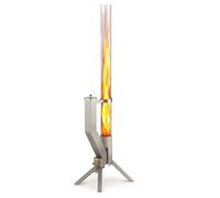 Tube de feu - GARDENFLARE - argent - Colonne inox 1300×350 mm - Revêtement noir - Bois