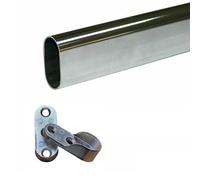 Tube porte-manteau ovale 1 mètre - barre pour penderie, armoire chromée 15 x 30 mm, barre de rideau - Kit avec 2 supports latéraux