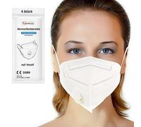 TubeRoo FFP2 Lot de 5 masques avec valve, expédition depuis l'Allemagne, masque anti-poussière, masque respiratoire pour poussières fines, filtre à particules, masque respiratoire avec valve