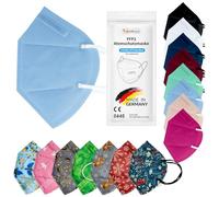 TubeRoo FFP2 Lot de 5 masques bleu clair bleu pastel fabriqués en Allemagne avec boucles d'oreilles rondes et souples