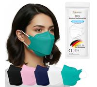 TubeRoo FFP2 Lot de 5 masques turquoise en forme de poisson - Fabriqué en Allemagne - Certifié CE - Boucles d'oreilles souples - Bande élastique - Masque respiratoire - Masque de poisson