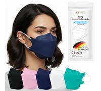 TubeRoo Lot de 5 masques FFP2 - Bleu foncé - En forme de poisson - Fabriqué en Allemagne - Certifié CE - Avec boucles d'oreilles souples - Élastique - Masque respiratoire - Masque de poisson