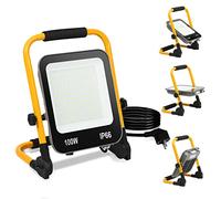 Tubiaz 100W Projecteur de Chantier LED, Lampe de Chantier 10000LM 6000K Blanc Froid avec Support Pliable, Projecteur LED avec câble 3M et étanche IP66 pour Garage Atelier Camping M1-GGP8790x