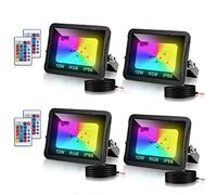 Tubiaz 4pack Projecteurs LED RGB 10W Intérieur et Extérieur Multicolore, RGB Spot LED de Couleur Avec Télécommande, 16 Couleurs 4 Modes Étanchéité IP66, Fonction Mémoire(pas de prise)