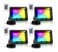 Tubiaz 4pack Projecteurs LED RGB 30W Intérieur et Extérieur Multicolore, RGB Spot LED de Couleur Avec Télécommande, 16 Couleurs 4 Modes Étanchéité IP66, Fonction Mémoire(pas de prise)