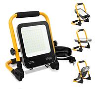 Tubiaz 50W Projecteur de Chantier LED, Lampe de Chantier 5100LM 6000K Blanc Froid avec Support Pliable, Projecteur LED avec câble 3M et étanche IP66 pour Garage Atelier Camping M1-GGP8789x