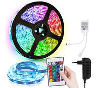 Tubiaz Bande LED RVB 1 m 30 LED RVB changement de couleur 5050 à intensité variable avec 24 boutons télécommande et bloc d'alimentation, 15 couleurs préréglées, 4 modes d'éclairage dynamiques