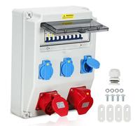 Tubiaz Distributeur de chantier 32A, Répartiteur de courant 3x230V+1x16 1x32A/400V CEE 5 pôles, Distributeur mural équipé d'une protection individuelle contre les surcharges, Répartiteur de courant