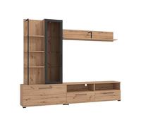 TUCO - Meuble TV Salon modulaire avec bibliothèque + étagère Couleur chêne. Dimensions : 229,5 cm (Largeur) x 35 cm (Longueur) x 183 cm (Haut)