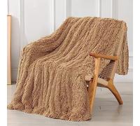 Tuddrom Couverture décorative en Fausse Fourrure, Extra Douce, réversible, à Poils Longs, pelucheuse, Confortable, en Microfibre, pour canapé, Sofa et lit, 127 x 152,4 cm, Chameau