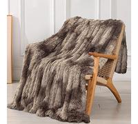 Tuddrom Couverture décorative en Fausse Fourrure Extra Douce, Unie, réversible, légère à Poils Longs, Couverture Polaire en Microfibre pour canapé, Sofa et lit, Teinture sur nœuds, Marron