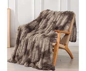 Tuddrom Couverture décorative en Fausse Fourrure Extra Douce, Unie, réversible, légère à Poils Longs, Couverture Polaire en Microfibre pour canapé, Sofa et lit, Teinture sur nœuds, Marron