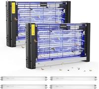 Tue Mouche Electrique Format XXL 2PCS, 2400V Lampe Anti-Moustique, Interieur 20W 2 lumière UV, Pièges à Mouche Tueur Lampe, Destructeur d' Insectes, Maison, Cuisine, Bureau, 4 Ampoules de Rechange