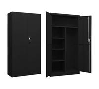TUERYAFEK Armoire à casier en acier noir 90 x 40 x 180 cm | 4 étagères de style industriel, porte-manteau ou armoire à documents, pour balai et aspirateur