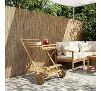 TUERYAFEK Chariot de service à roulettes en bambou naturel 79 x 67,5 x 84 | Construction en bambou, enroulable, intérieur et extérieur, aspect naturel, facile d'entretien